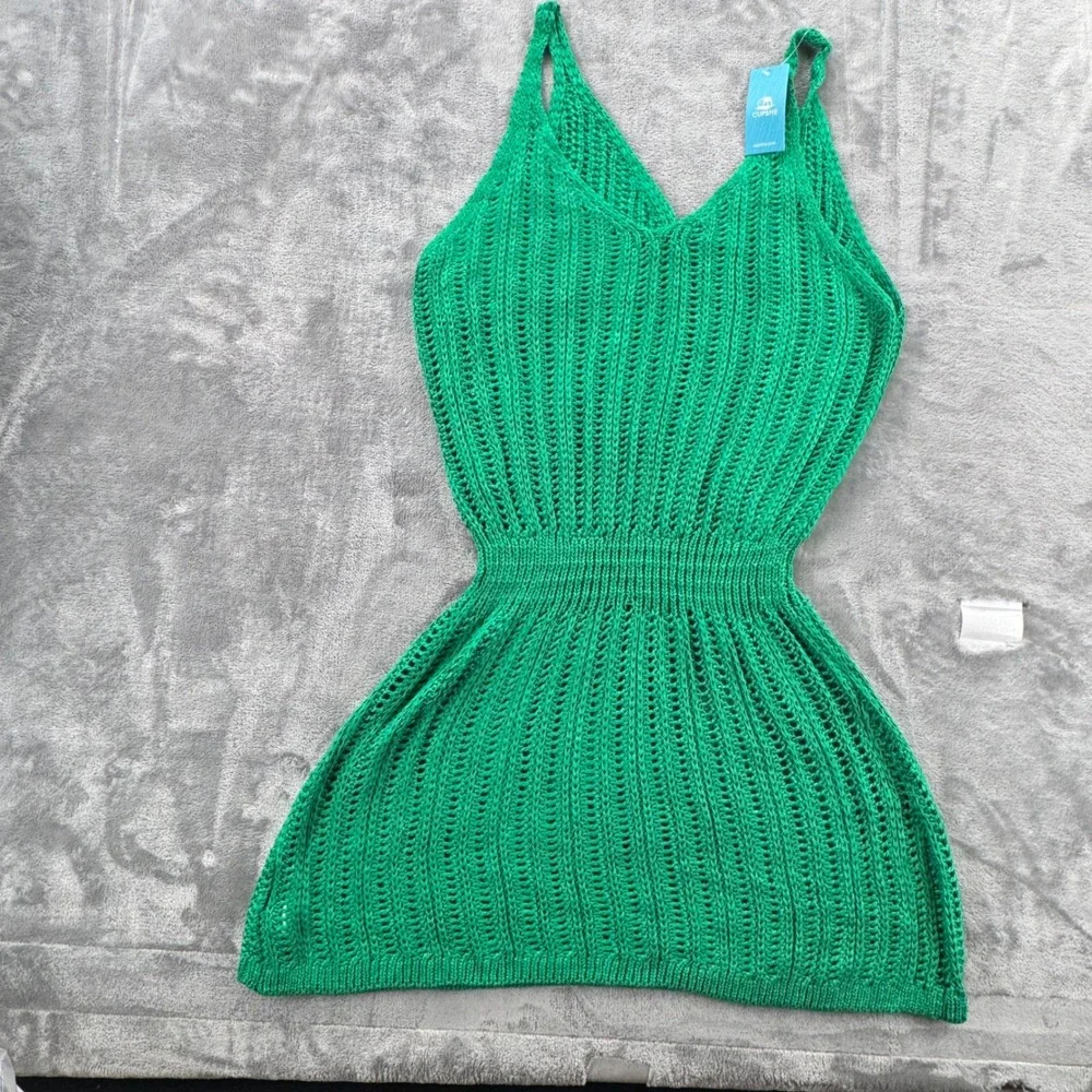 NWT Cupshe Crochet Cover Up Dress Womens L Green V-Neck Sleeveless CAA07B3C025RR
